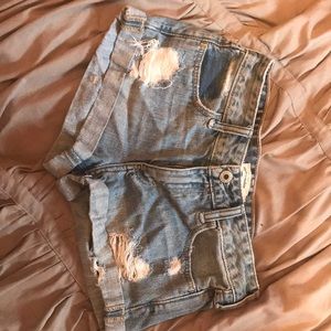 abercrombie light blue distressed denim shorts